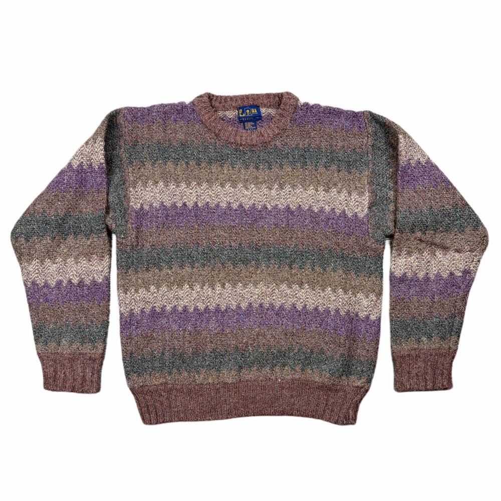 Vintage LRI Textured Knit Sweater Mens Medium Earth Tone Striped 90s Grunge